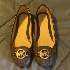 Michael Kors Brown Ballet Flats with Gold Logo